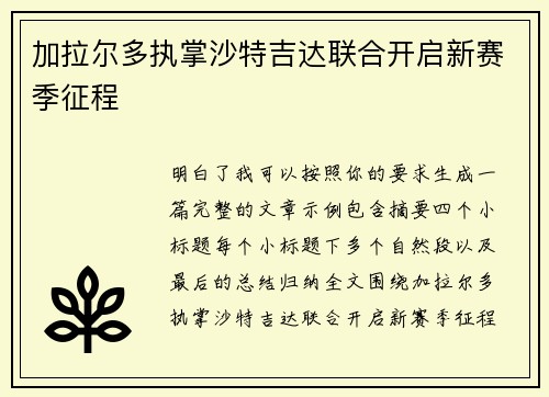 加拉尔多执掌沙特吉达联合开启新赛季征程