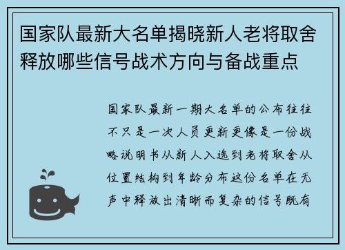 国家队最新大名单揭晓新人老将取舍释放哪些信号战术方向与备战重点 国家队最新大名单揭晓新人老将取舍释放哪些信号战术方向与备战重点